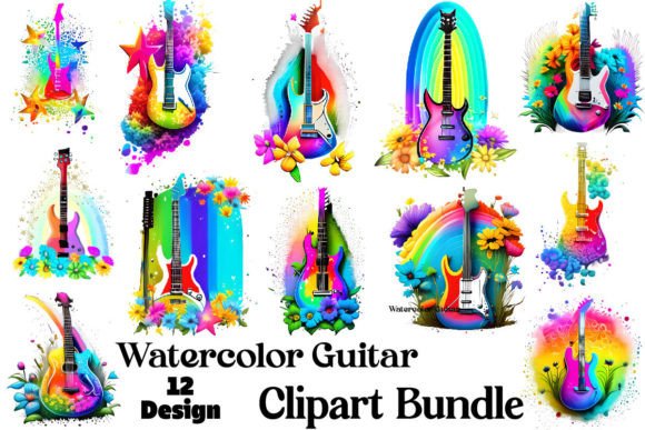 Download Watercolor Guitar Clipart Bundle - Clipart Collection