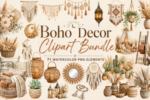 Download Boho-decor-watercolor-png-bundle-71-pack - Premium Resources
