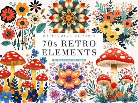 Download 70s Retro Elements Clipart Bundle - Clipart Collection