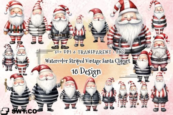 Download Christmas Striped Vintage Santa Clipart - Clipart Collection