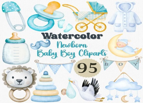 Download Watercolor Newborn Baby Boy Clipart Set - Clipart Collection