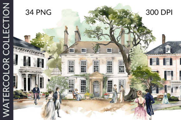 Download Jane Austen Watercolor Clipart Bundle - Clipart Collection