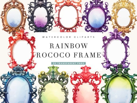 Download Watercolor Rainbow Rococo Frames Clipart - Clipart Collection
