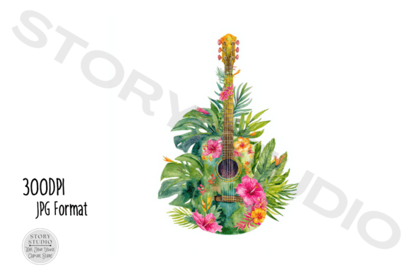 Download Watercolor Floral Guitar Clipart - Clipart Collection