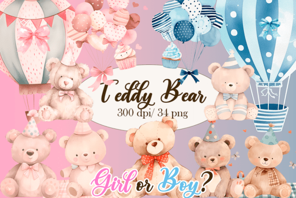 Download Teddy Bear Clipart Set - Gender Reveal - Clipart Collection