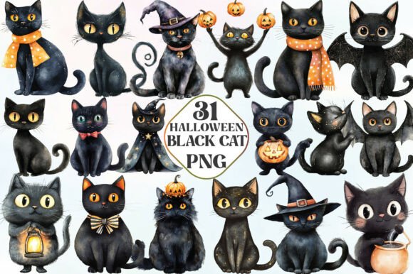 Download Halloween Whimsical Black Cat Clipart - Clipart Collection