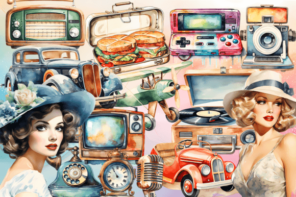 Download Retro Vintage Watercolor Clipart - Clipart Collection